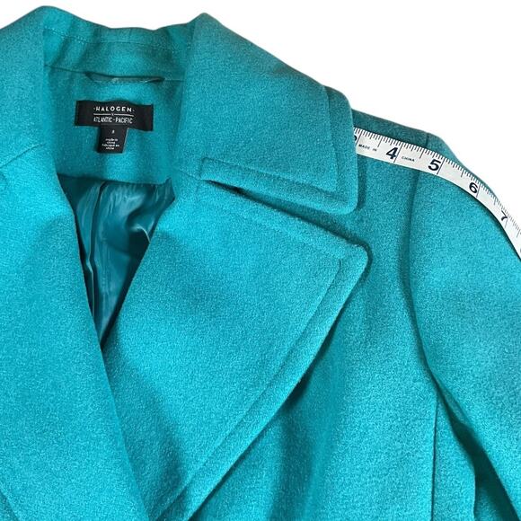 Halogen x Atlantic-Pacific Aqua Wool Blend Coat Size S | Double Breasted Chic - Picture 11 of 12